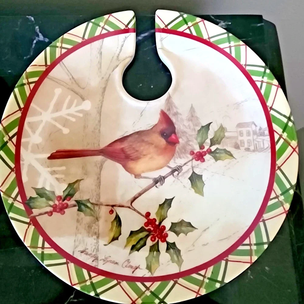 Evergreen Earthaware Bamboo Cardinal Dessert Appetizer Snack Plates Set of 4